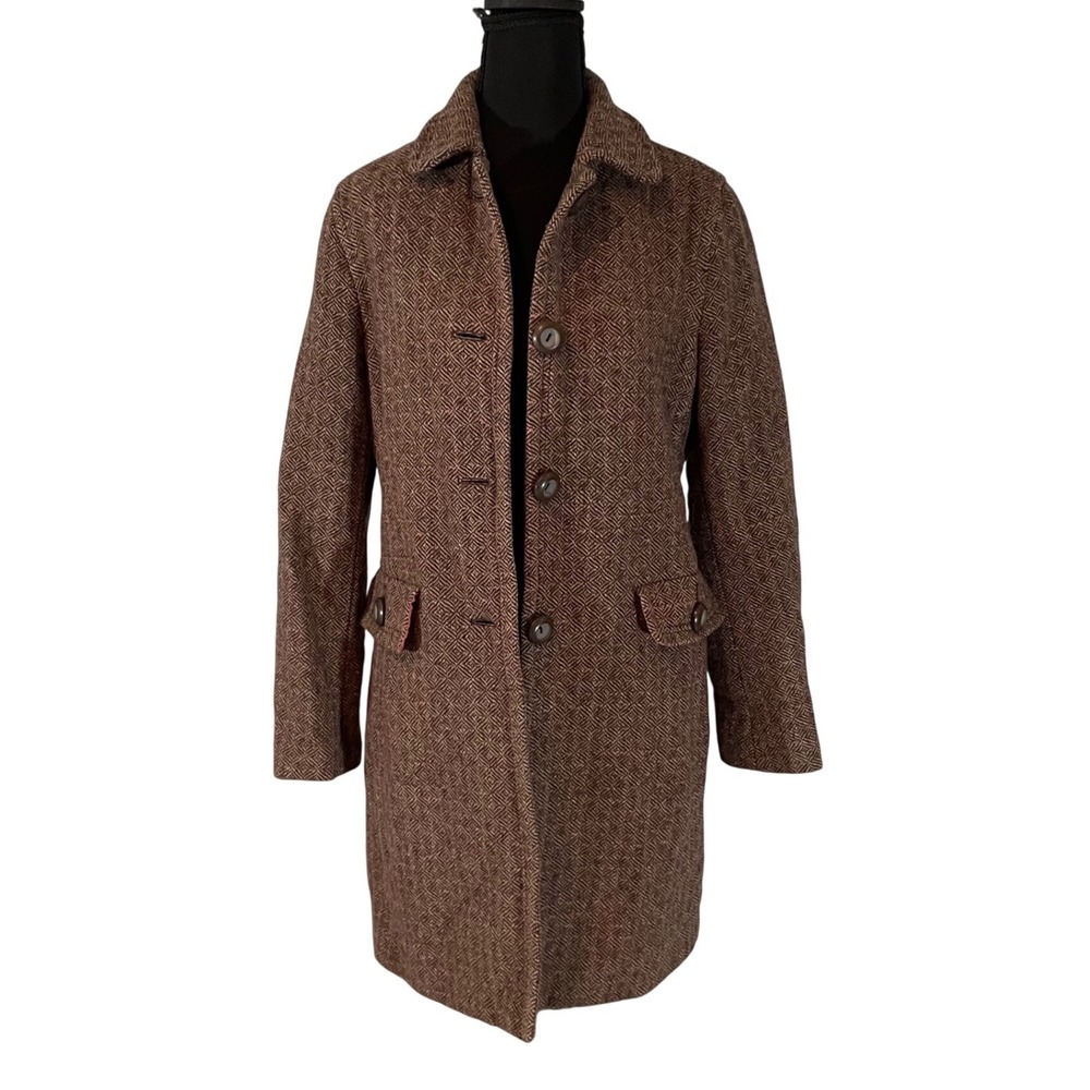 Gap Womens Brown Wool Blend Geometric Diamond Pattern Car Coat Jacket Size M